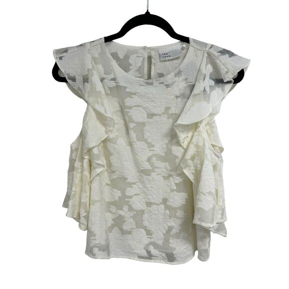 NWT The Room by Ark & Co White Floral Cold Shoulder Lace Ruffle Top Small - Picture 1 of 6